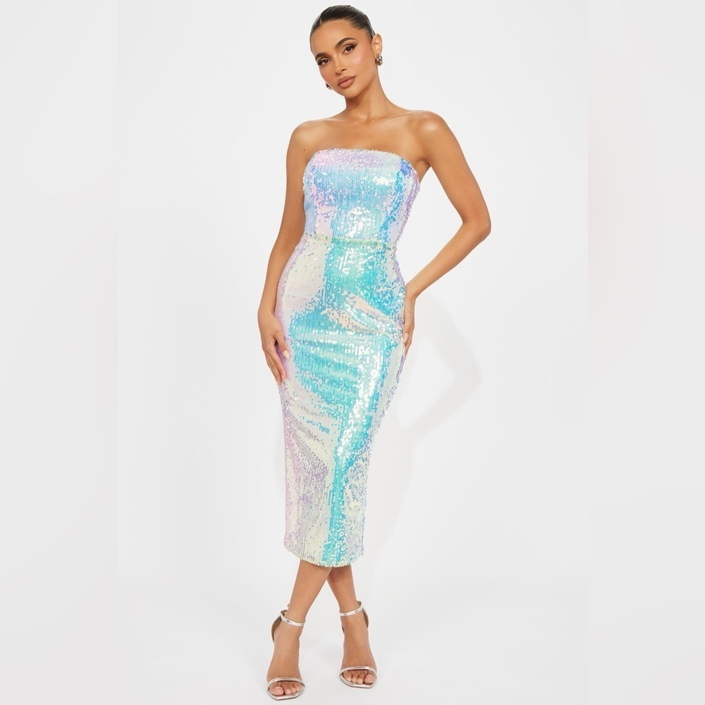 NOOKIE Mira Midi Dress In Iridescent Sequins - Picture 4 of 8